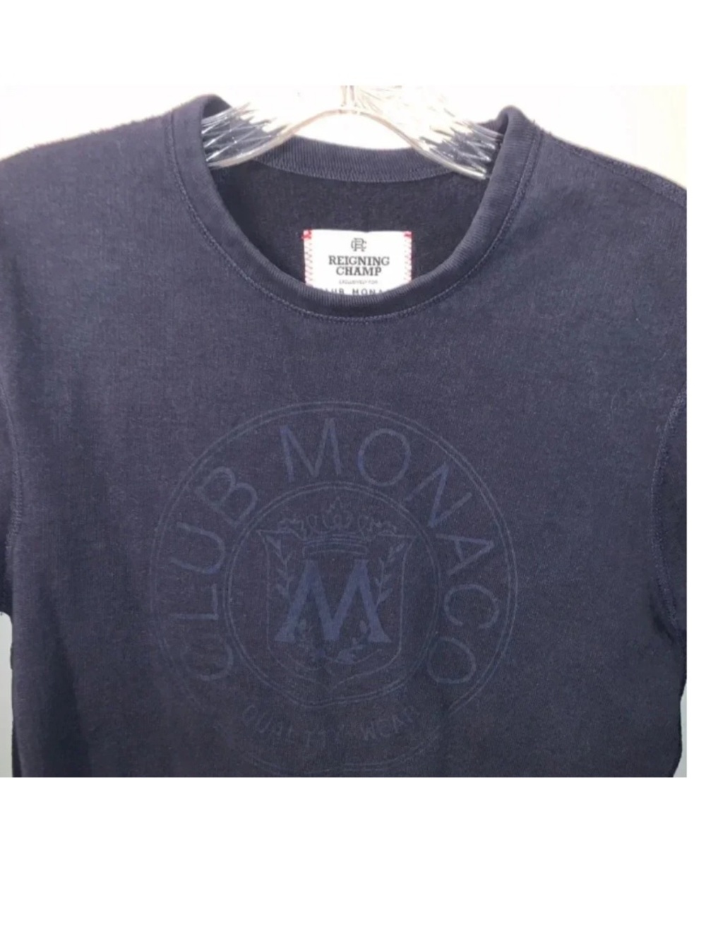 Club Monaco x Reigning Champ Classic Crest Logo Sweatshirt Terry Fleece Navy S